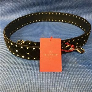 VALENTINO ROCKSTUD Black Velvet Quilted Bag Strap